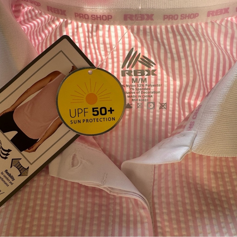 NWT RBX Light Pink and White Striped Sleeveless Polo Medium Top - Picture 6 of 6